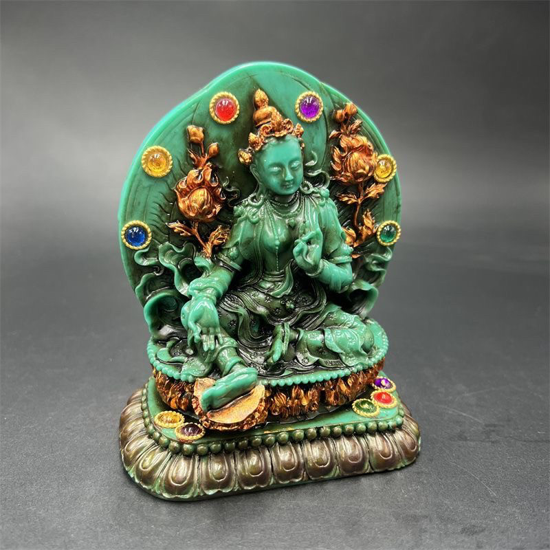 Vintage Collectible Ornaments - Statue tibétaine vintage de Tara Verte,